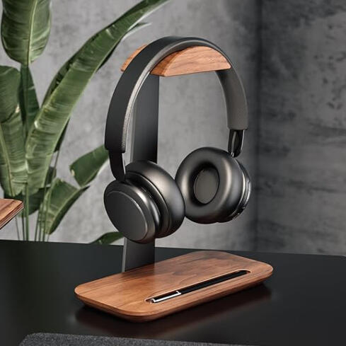Modern Headphones Stand - A minimalist wooden headphone stand that adds a warm, modern touch to your desk.