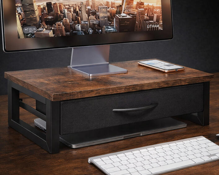 Monitor Storage Stand - A sleek and practical monitor stand that adds extra storage while lifting your screen to a more comfortable height.